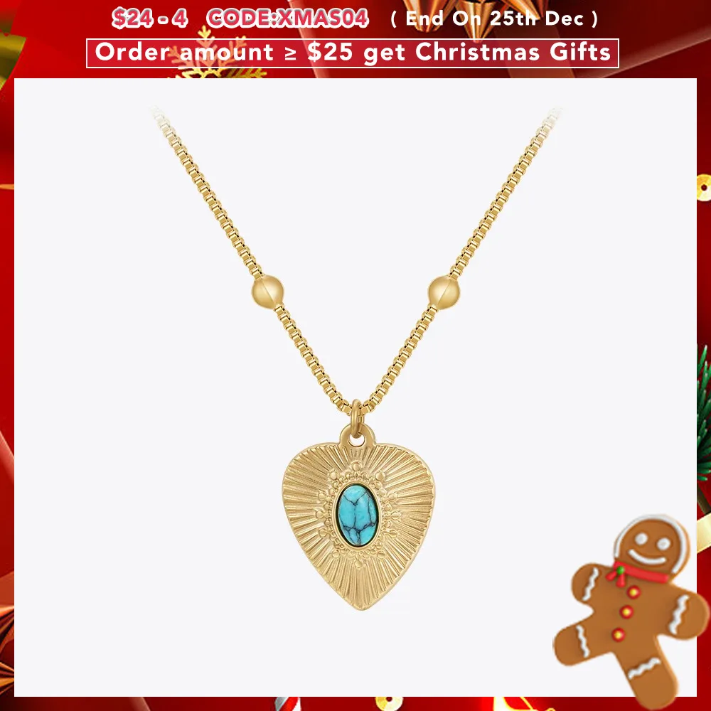 

ENFASHION Collares Para Mujer Blue Turquoise Heart Necklace Pendant Necklace For Women's Stainless steel Luck Jewelry Daily 3424