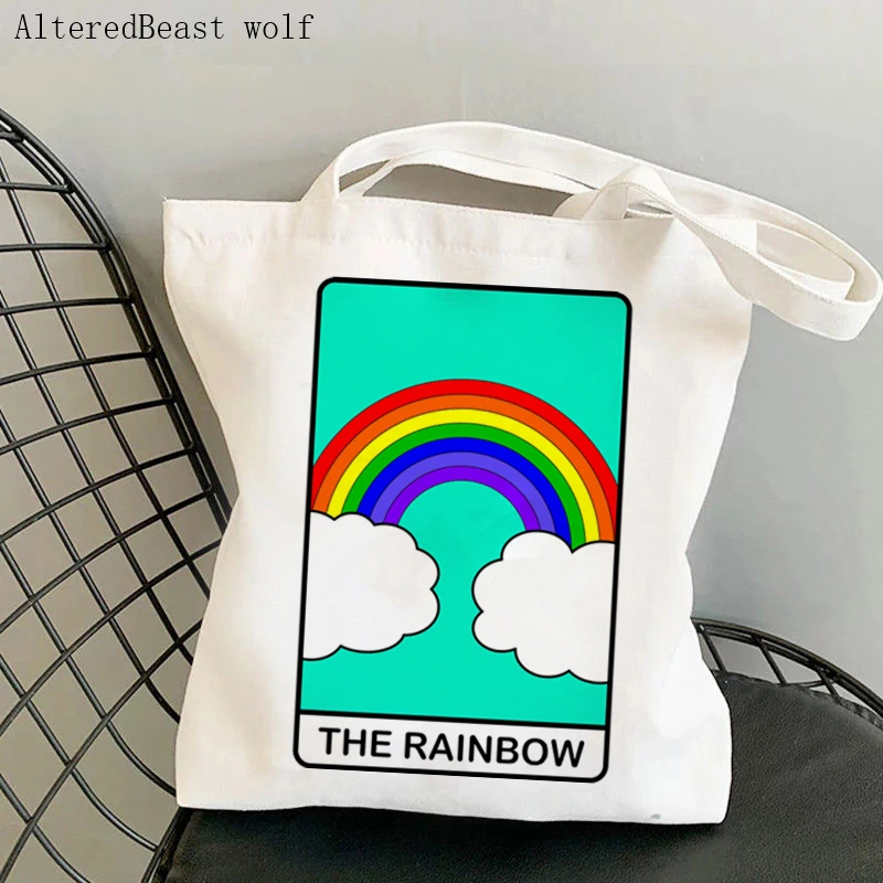 

Women Shopper bag magic The Rainbow LGBTQ Pride Tarot card witchy Bag Harajuku Canvas Shopper Bag girl handbag Shoulder Lady Bag