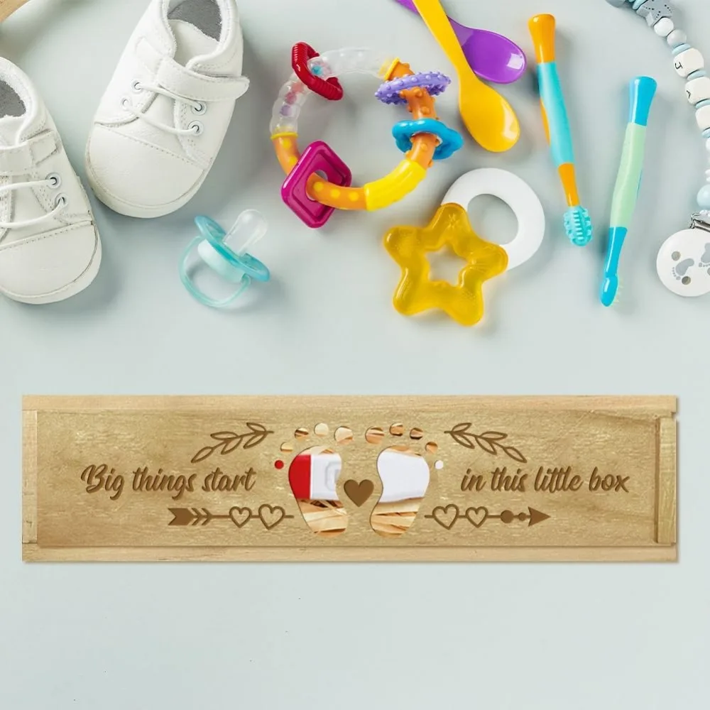 Pregnancy Test Keepsake Box Love Hollow Footprints Wooden Push Pull Pregnancy Announcement Gifts Box storage box gift items