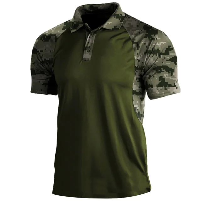 Polo imprimé d'été pour hommes, mode Camouflage Patchwork, manches courtes, hauts de sport de plein air, Fitness, t-shirts respirants 1