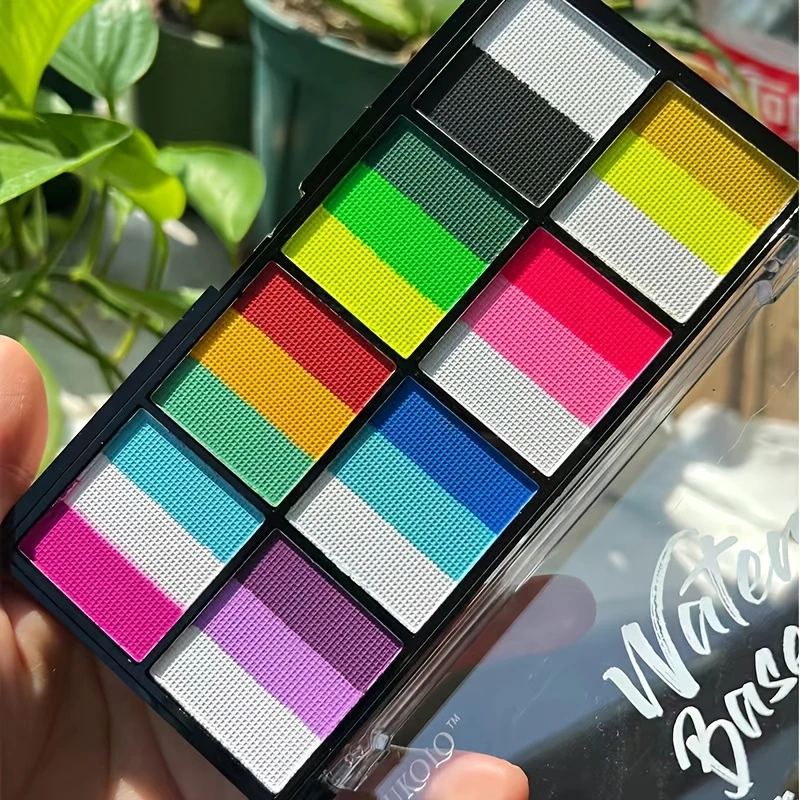 Dual-Tone Face  Body Paint Palette - Rainbow Stripe Makeup Kit for Cosplay  Halloween