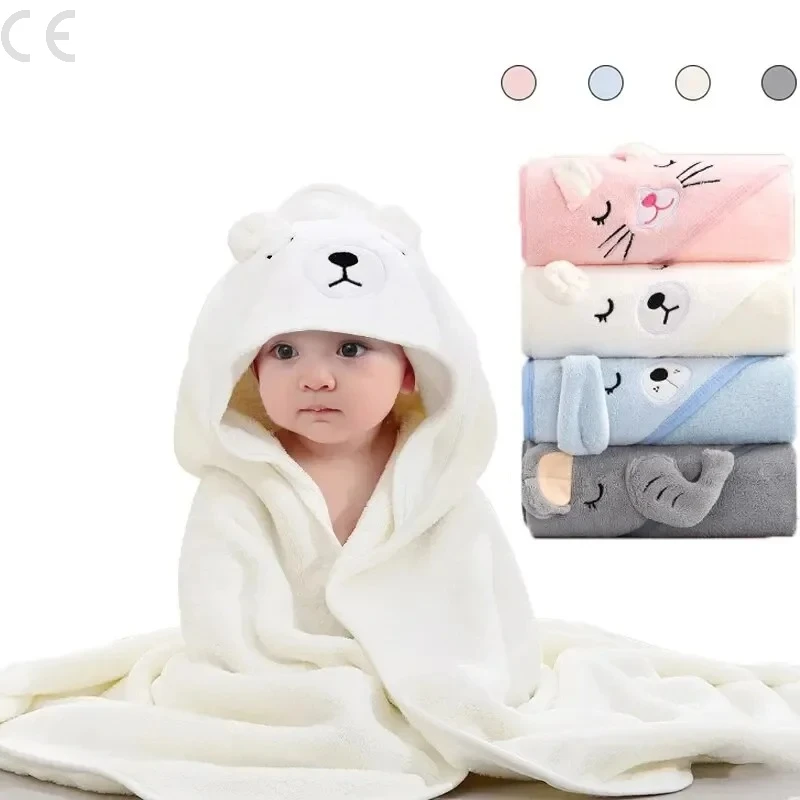 Toddler Bathrobe Infant Bath Towel Boy Girl Blankets Swaddle With Hood Cartoon Coral Fleece Towel Blanket Newborn Kids Bedding 1