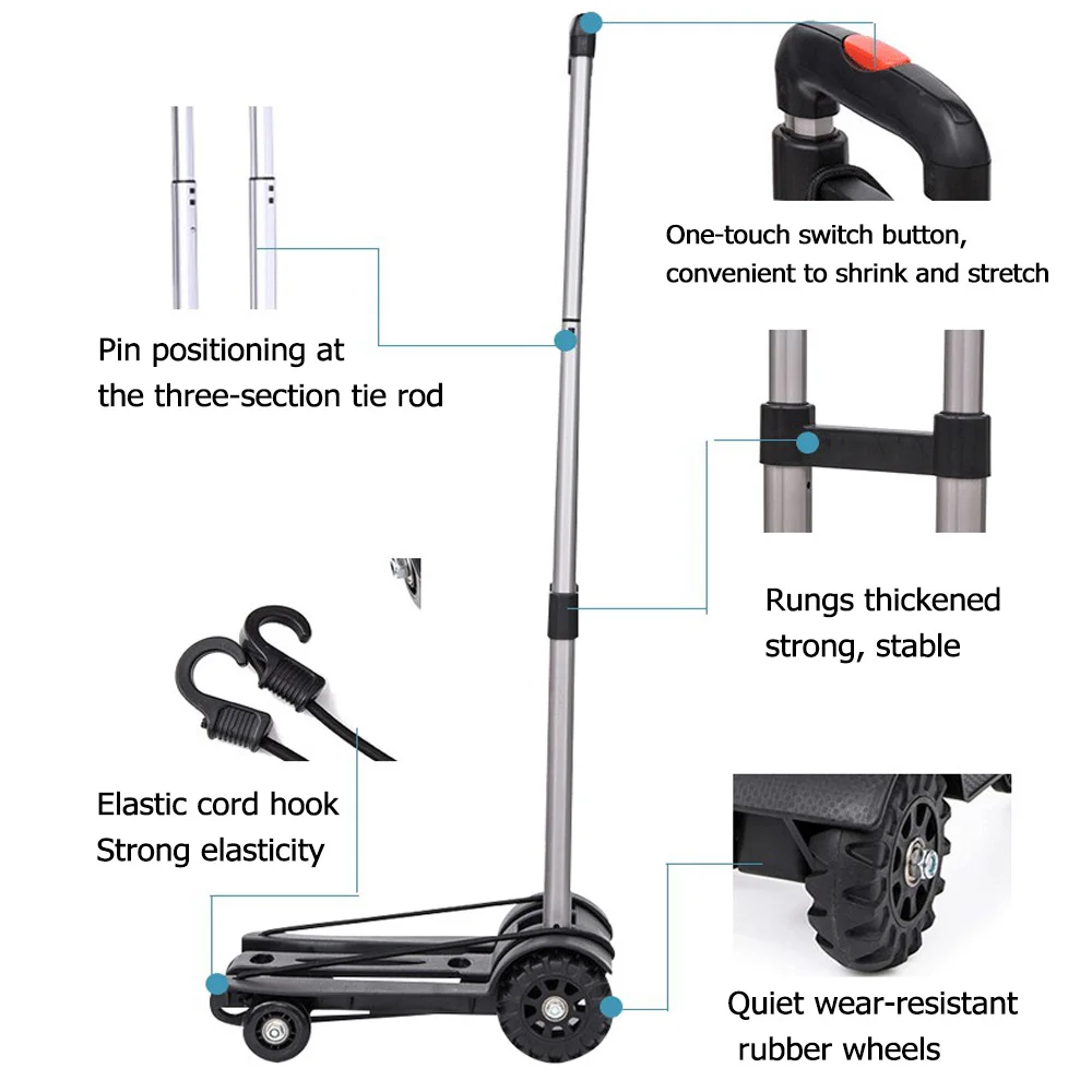 40kg Heavy Duty Foldable Hand Sack Wheel 접이식카트 Trolley Folding Truck Barrow Cart Travel Luggage Shopping Cart Portable 카트 Car