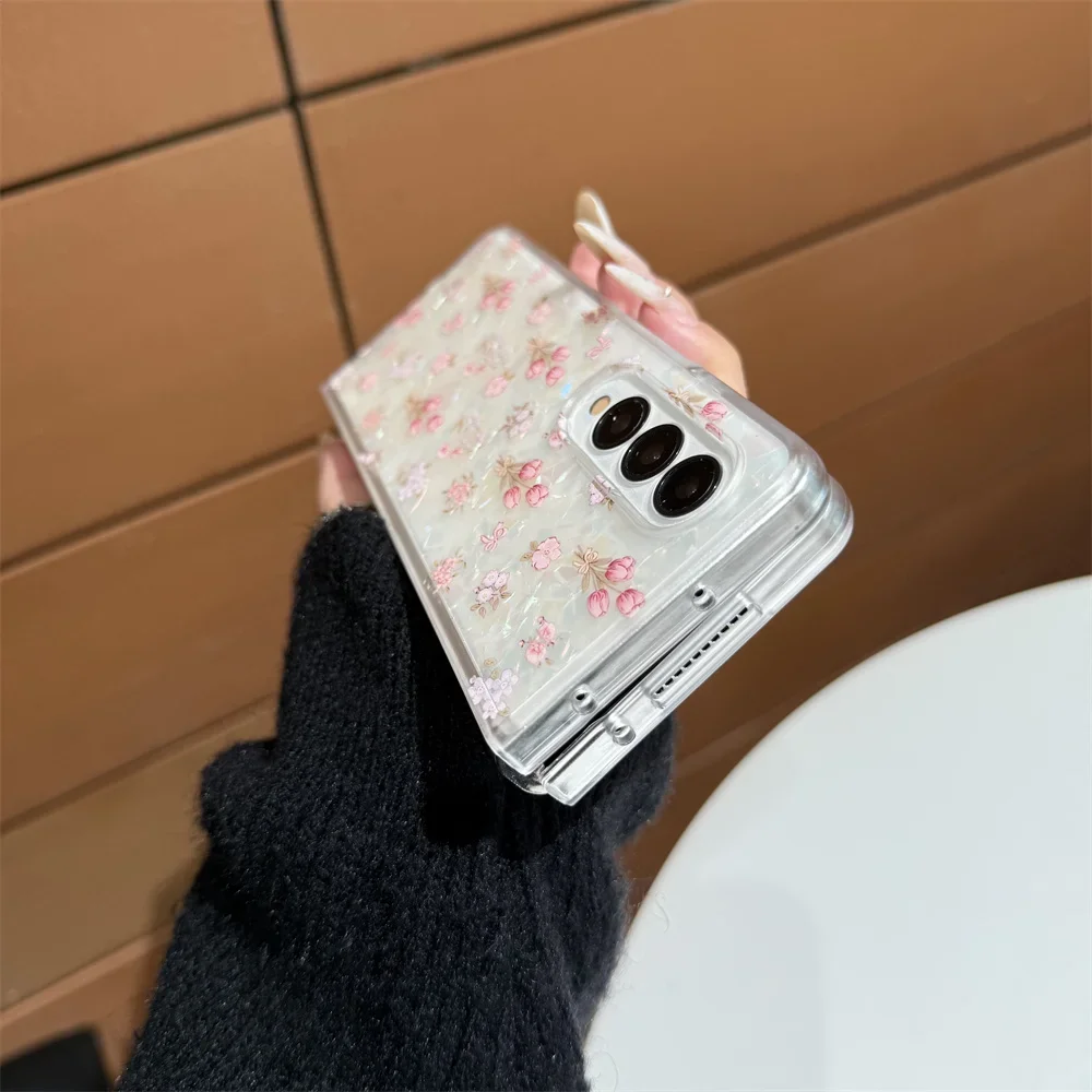 Luxury Colorful Glitter Shell Pattern Flower Case - Cartoon Pink Flower PC Shockproof Cover