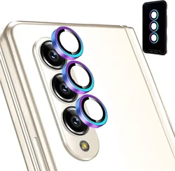 Premium Metal Ring Tempered Glass Camera Lens Protector & Back Cover for Z Fold 5 (3PCS) (Colorful)
