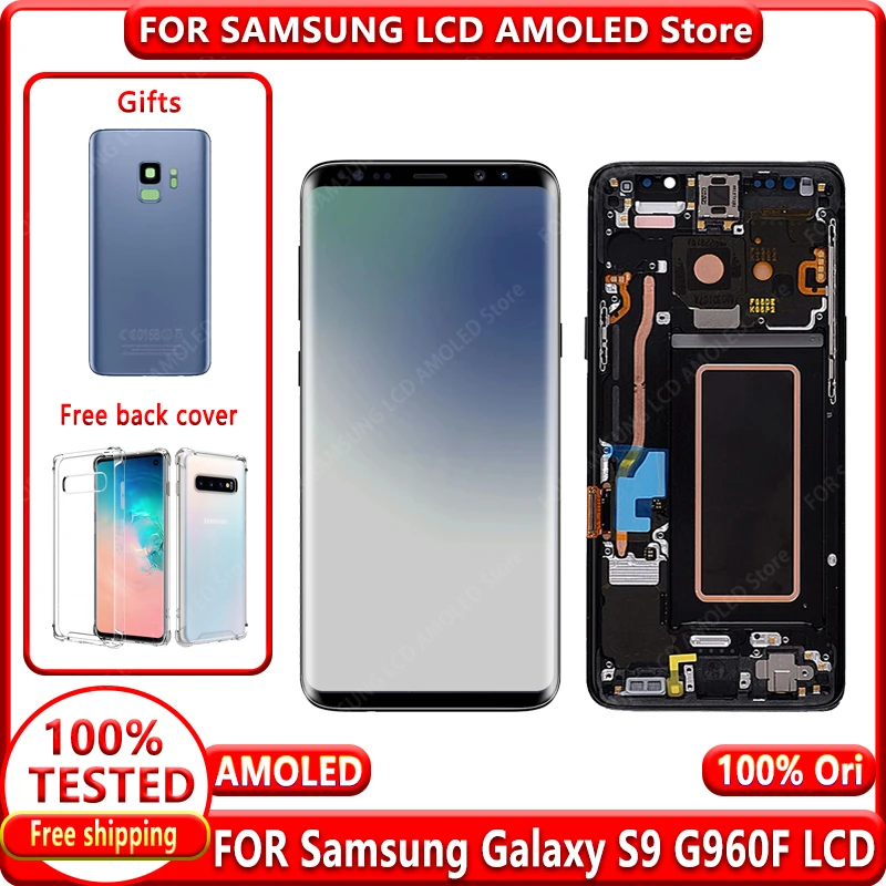 

100% Work Super AMOLED Display For SAMSUNG Galaxy S9 G960 LCD Display Touch Screen Digitizer Assembly S9 G960F G960FD With Frame