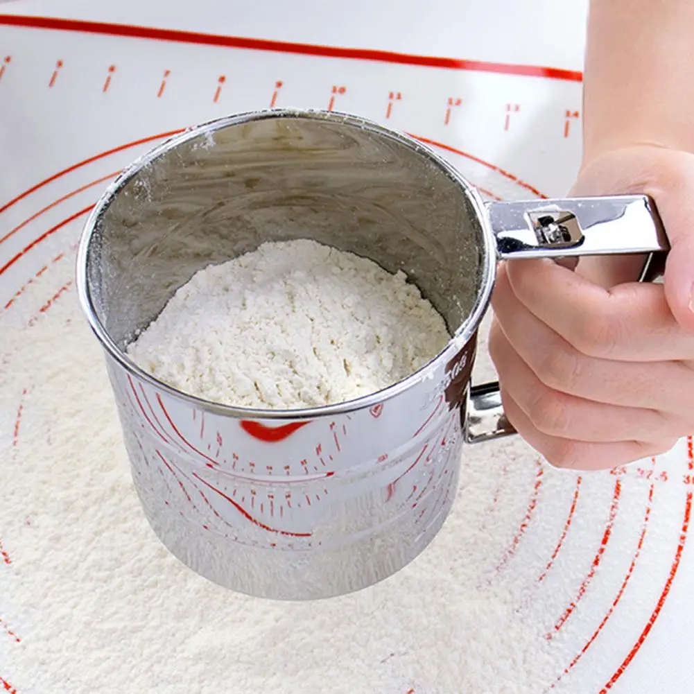 Baking Flour Sifter Double Layer Fine Mesh Powder Sugar Shaker Handheld Stainless Steel Cake Flour Sieve Tool,flour sifter,powder sieve,powder sugar shaker,fine mesh strainer,mesh strainer,baking tools