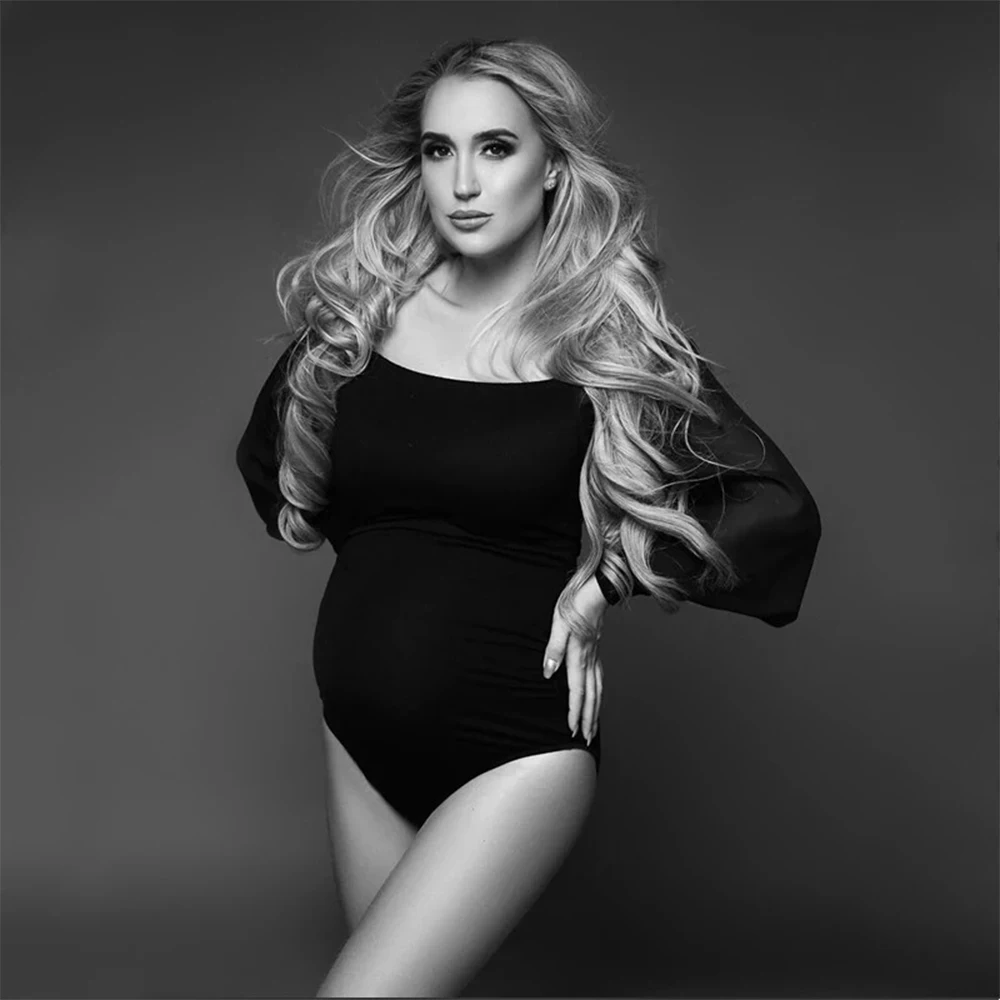 Maternity Photography Bodysuits Strapless Chiffon Long Sleeve Stretchy Clothing Women Dresses For Photo Shoot Studio Accessories