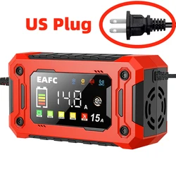 Smart 12V 15A Battery Charger with Large LCD Display for Various Vehicles and Battery Types (US  plus 15A)