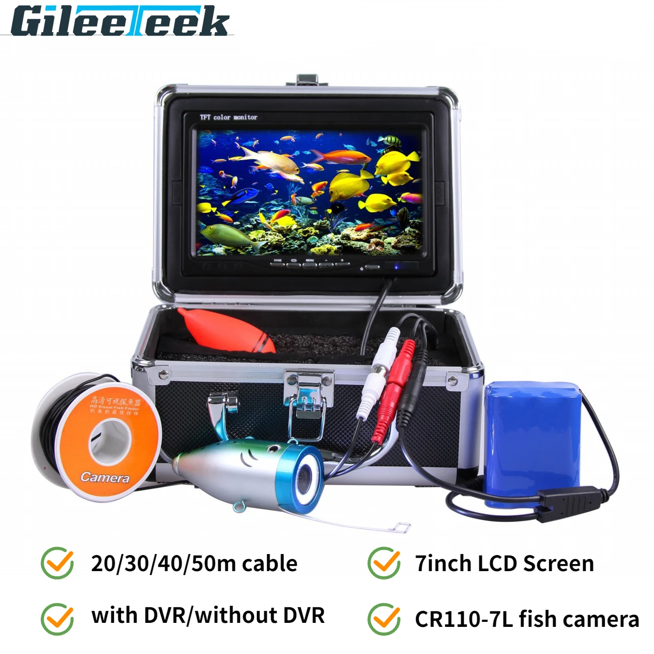 Cámara de pesca subacuática CR110-7L, pantalla LCD de 7 pulgadas, grabadora de vídeo, foto, vídeo, captura bajo el agua, buscador de peces, equipo de pesca