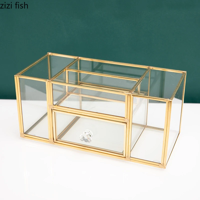 Glass Phnom Penh Cosmetic Storage Box Lipstick Stand Makeup Brush Bucket Pen Holder Makeup Tool Storage Rack Cosmetic Organizer 3