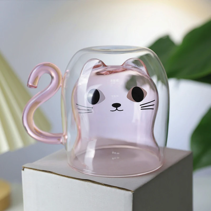 Double-Wall Insulated Cat Glass Mug