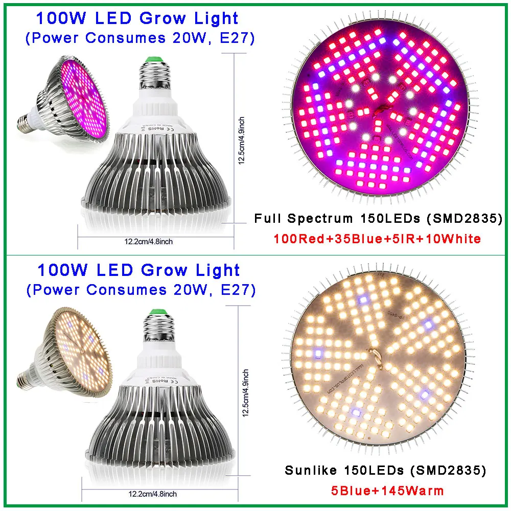 LED Grow Light Grow Light 100W 120W Full Spectrum Fitolamp Hydroponics Phyto Lamp For Indoor Vegs Flower Seedlings Plants