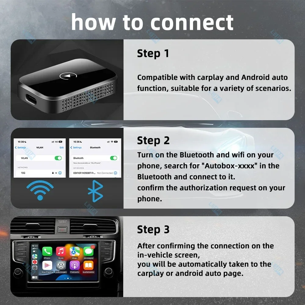 Mini 2in1 Wired to Wireless Carplay Android Auto Adapter for Car Radio Smart Audio Box Bluetooth WiFi Auto Connection