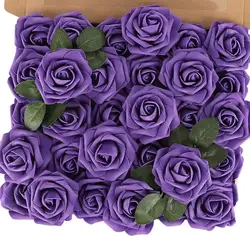 Elegant Artificial Foam Roses - Perfect for Weddings, Bouquets, and Festive Decorations (Deep purple)