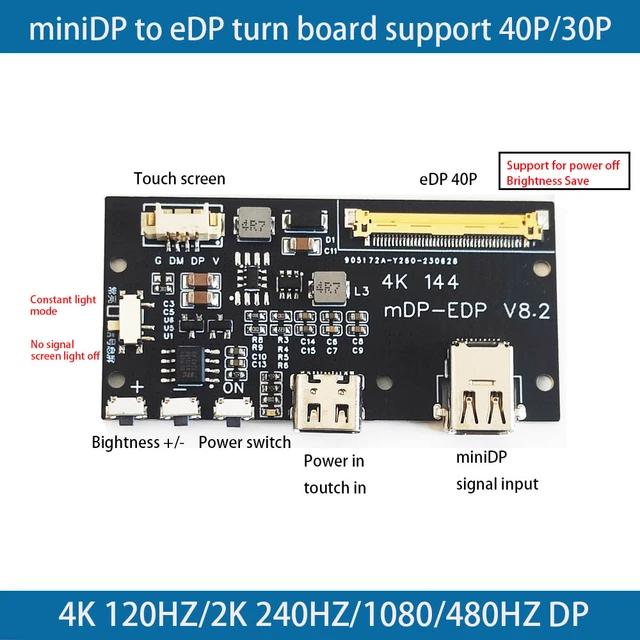 DP to edp 4K 120HZ turn board DIY monitor 4K driver board 2k 1080 0.5  spacing for portable monitor