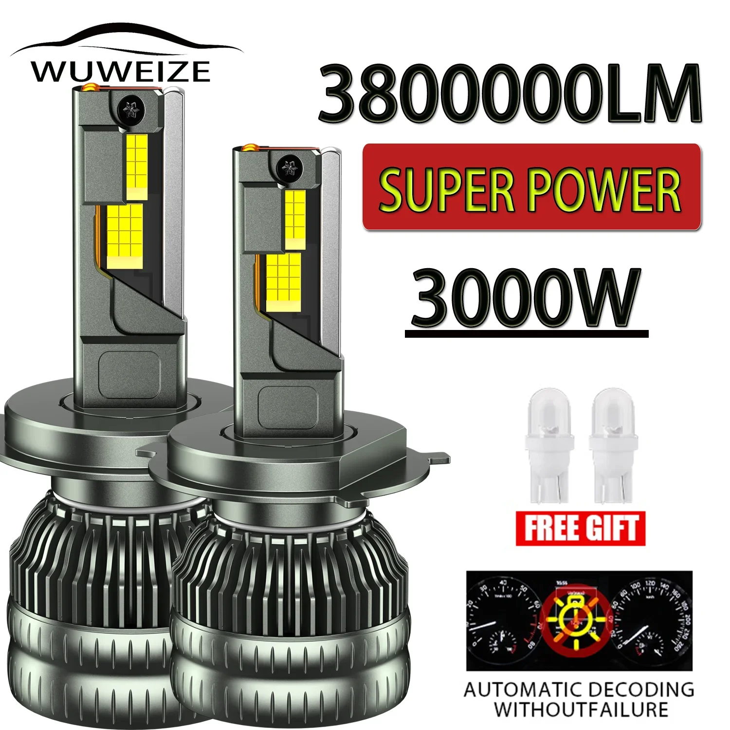 WUWEIZE Very Powerful 3000W lighthouse H4 Headlight Bulb 12V 24V 36V H7 Canbus No Error 9005/HB3 9006/HB4 H1 H7 H4 H11 Headlamp