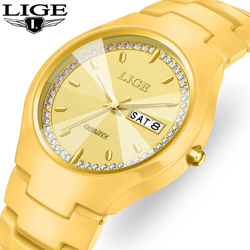LIGE New Gold Quartz Watch For Woman Fashion Elegant Women's Bracelet Watch Creative Ceramic Strap Waterproof Date Ladies Watch
