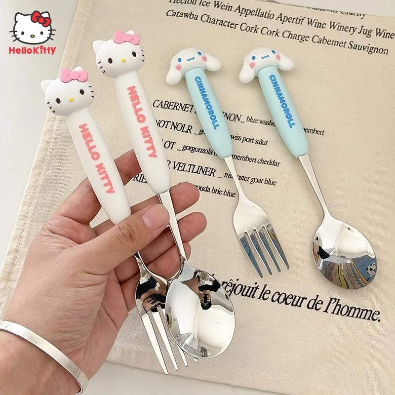 

2Pcs/set Sanrio Hello Kitty Tableware Anime Meal My Melody Cinnamoroll Children Baby 304 Stainless Steel Portable Tableware Gift