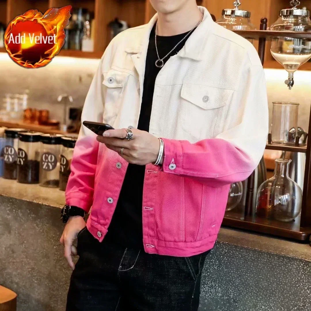 thumbnail image 1 of Chaqueta vaquera con botones de lana de oveja para hombre, acolchada, de otoño, color negro, cálida, Y2k, para invierno, de gran tamaño, a la moda, talla LG, 1 of 5