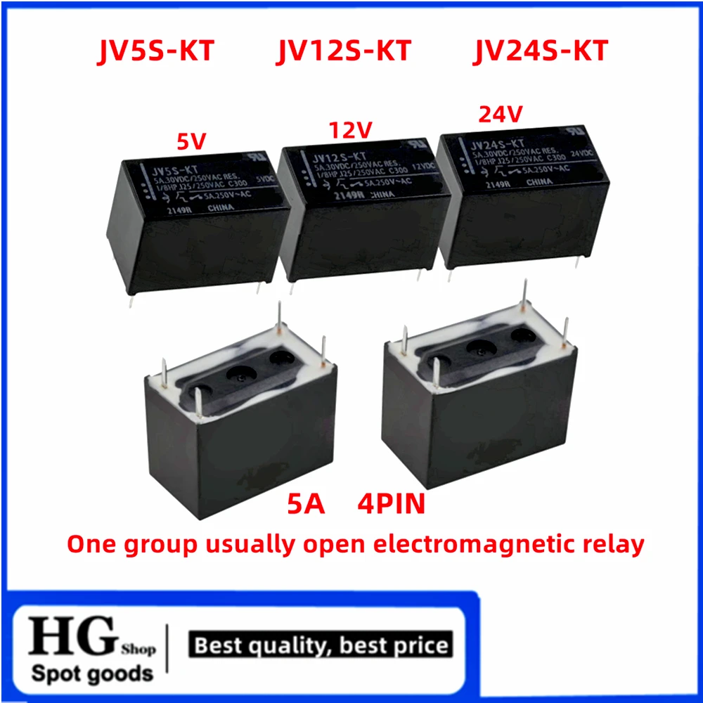 5 teile/los Original JV5S-KT JV12S-KT JV24S-KT 4pin 5a 30VDC/250VAC 5V 12V 24VDC eine Gruppe normaler weise offenes elektro magnetisches Relais – Detail 1