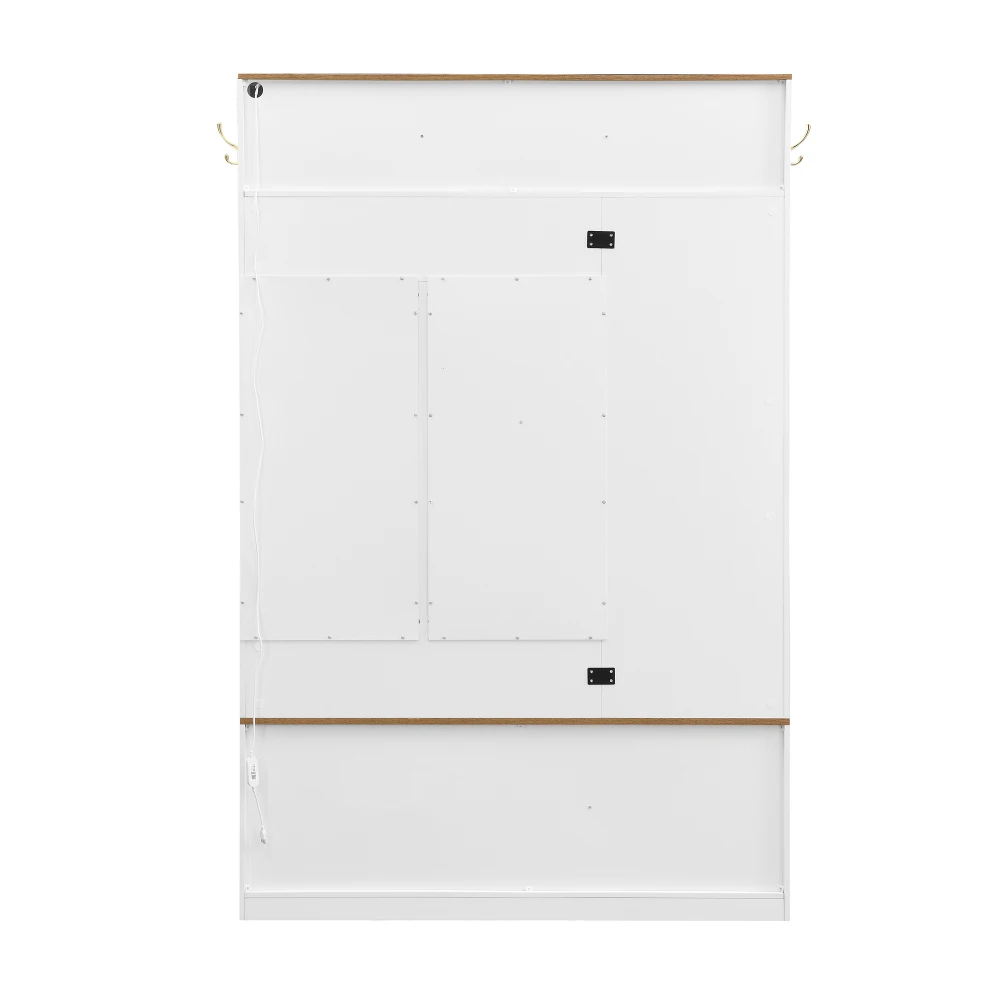 Multifunktionaler Flur- und Schuhschrank mit LED-Beleuchtung, Spiegel, Haken und Schubladen – moderner Kleiderschrank mit Stauraum und Sitzfläche – Detail 27