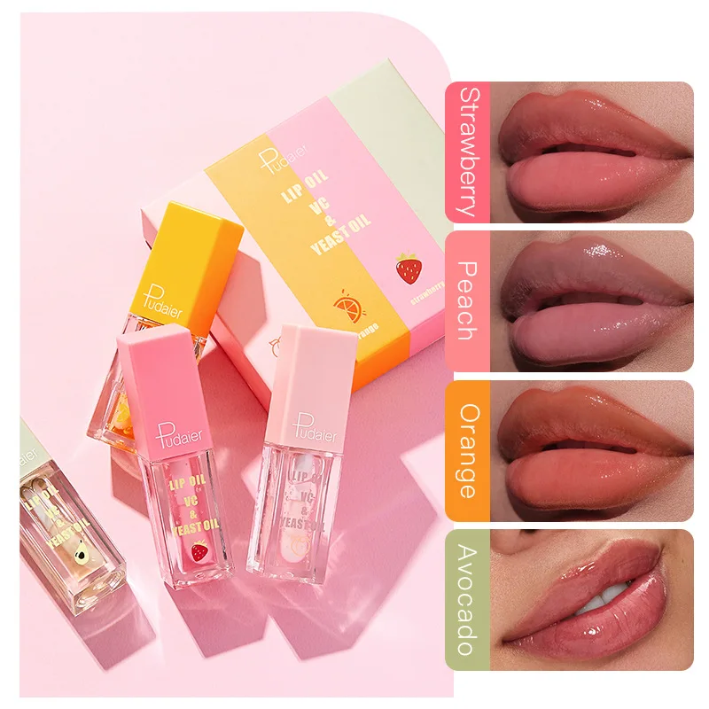 4Pcs/Set Hydrating Lip Glaze Transparent Jelly Lip Plumping Long Lasting Moisturizing Lip Care Make Up Liquid Big Lip Brush 5