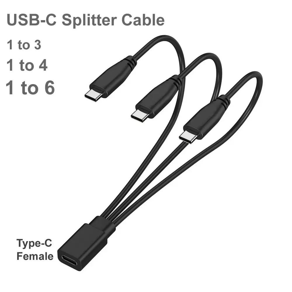 3/4/6 Port Type C Female to Male Extension Cord USB-C Splitter Cable Multiple Hub Charger Cord For IOS Type-C Micro USB Devices