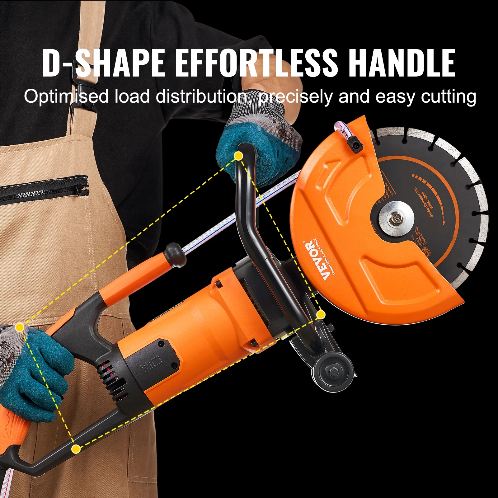 VEVOR Electric Concrete Saw 9 in 1800W 15A Motor Circular Saw Cutter with 3.5 in Cutting Depth Wet/Dry Disk Cutter for Stone