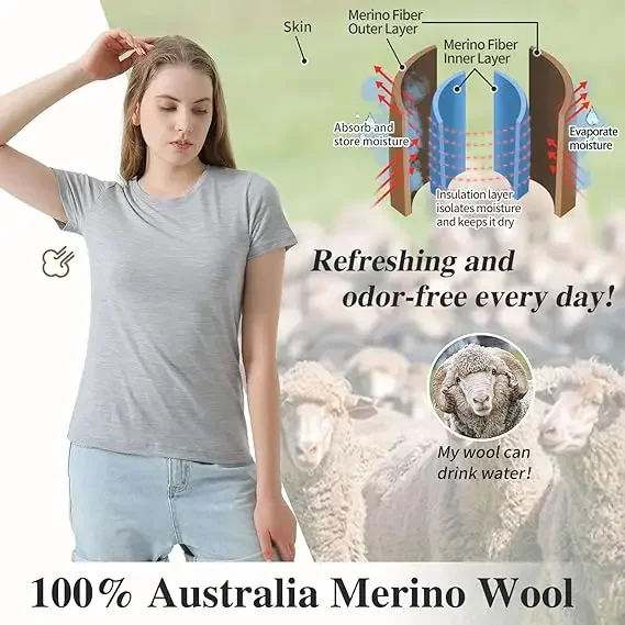 Woolly Women's Merino Wool T-Shirt - RWS Certified Soft, Odor-Resistant Base Layer