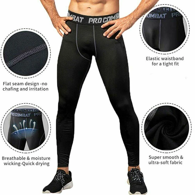 Pantalones de compresión 3/4 para hombre, mallas de entrenamiento,  pantalones de capa base para correr XXL Negro Izquierdo Largo Yuyangstore  Pantalones de compresión para hombre