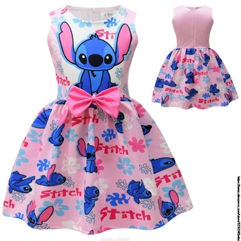 Summer Lilo And Stitch Junior Girl Princess Teenager Girl Bow Children Girl Flying Sleeve Prom Dress Party Clothes