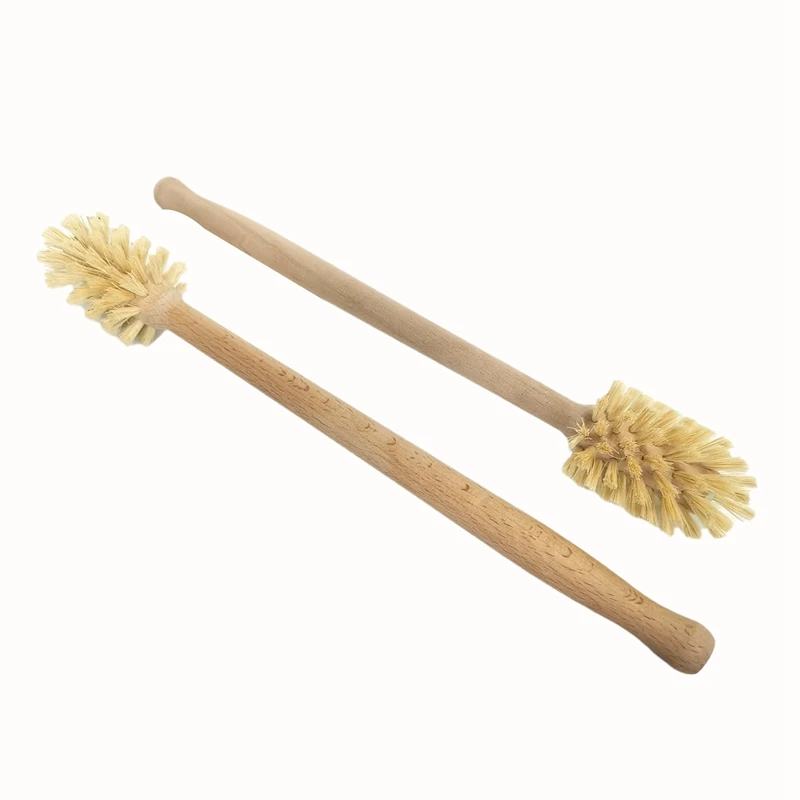 Toilet Brush, 2 Pack Wood Toilet Brush Made Of Beechwood, Strong Hemp Bristles With 360° Cleaning Power