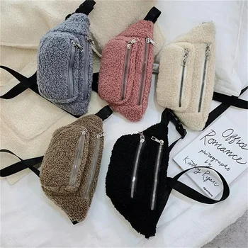 ⁦Plush Women's Waist Bag Solid Color Belt Bags Shoulder⁩ – תמונה ⁦1⁩