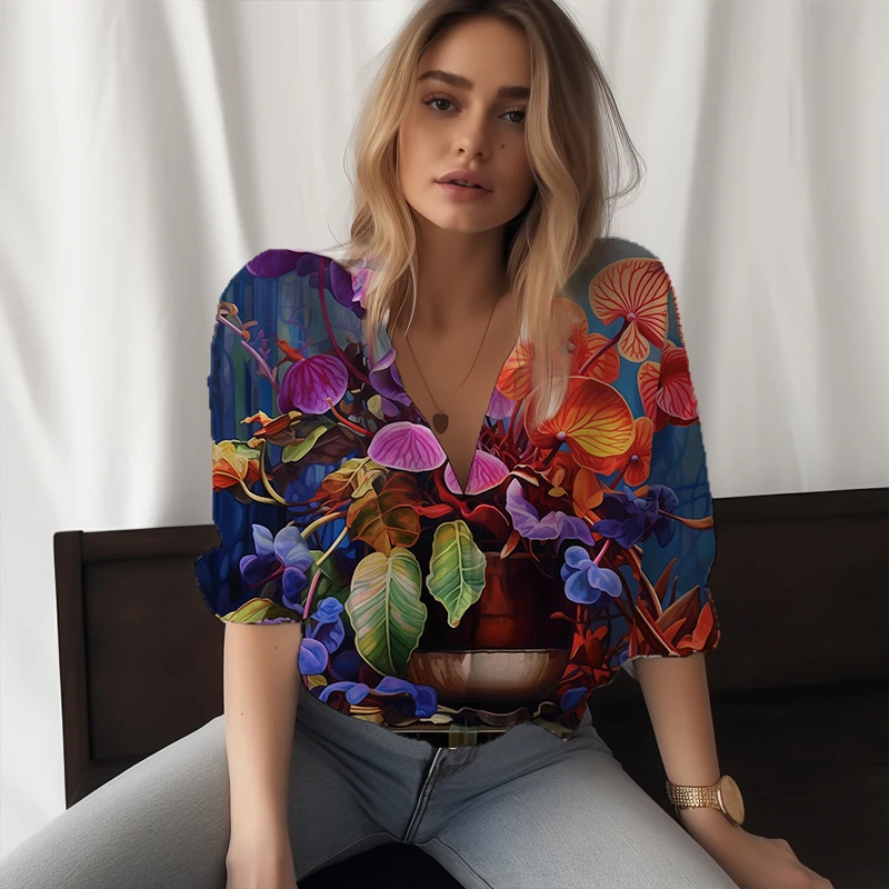 

Summer new ladies shirt fruit plant 3D printed lady shirt beautiful casual style ladies shirt fashion trend women's shirt
