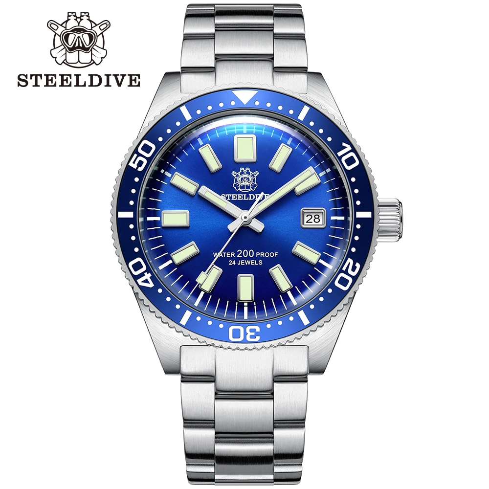 

Steeldive 62MAS Yuanzu Men Dive Watch NH35 Sapphire Pot Cover Bubble Lens Ceramic Bezel SD1962 Mens Mechanical Watches