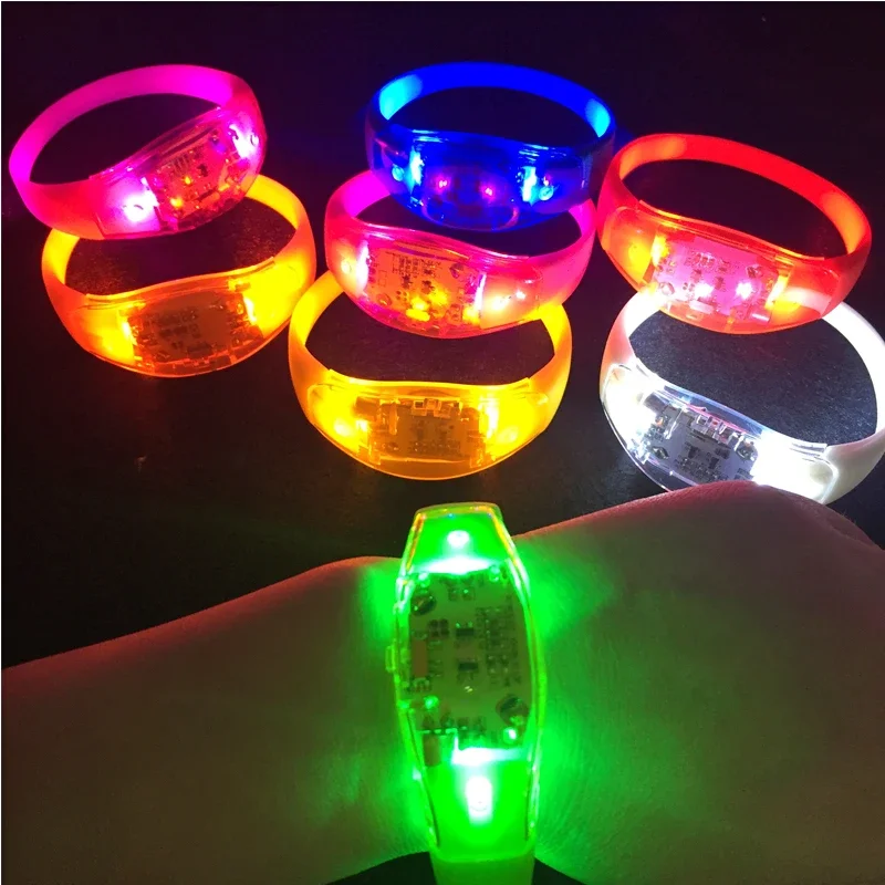 

20/50/100PCS Fluorescent LED Bracelets Button Control 3 Flashing Modes Silicone Glow Bracelet Vibration Bangle DJ Wedding Party