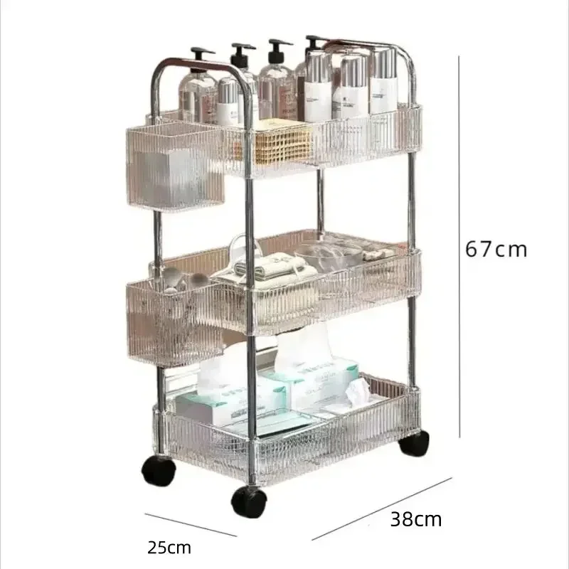 Storage rack rolling storage cart 2/3 Tiers Rolling Cart Storage Shelf Transparent Acrylic Trolley Mobile Shelf with Wheel Multi-Layers