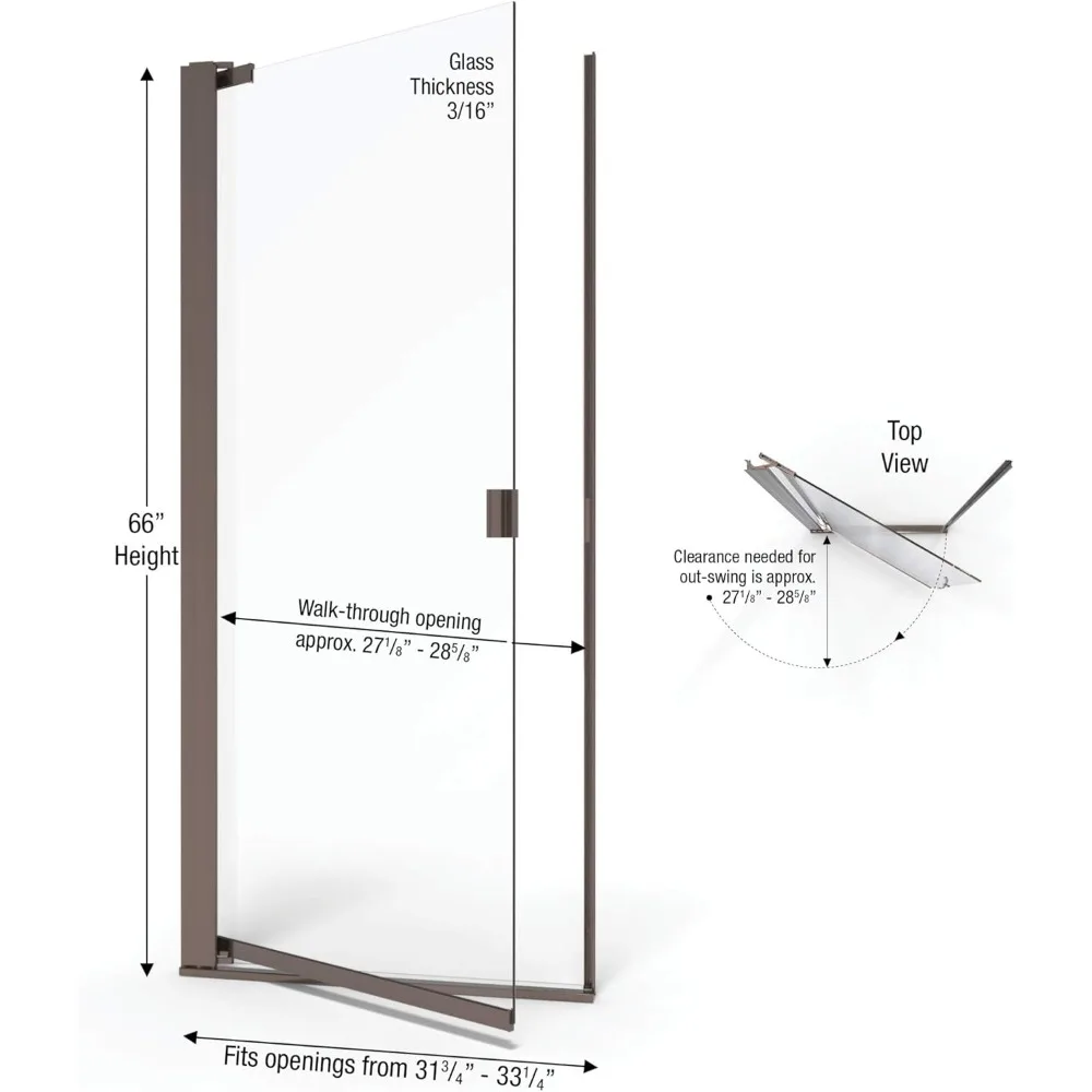 31.75 to 33.25 in. width, Semi-Frameless Pivot Shower Door, Clear Glass, Oil Rubbed Bronze Finish  glass shower door  shower 2