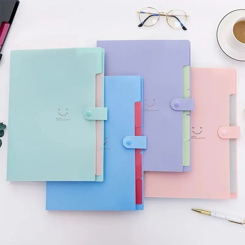 File Folder A4 Multi-Layer Candy Color Five Grid Organ Bags Large Capacity Korean Simple Office School Supplies Stationery