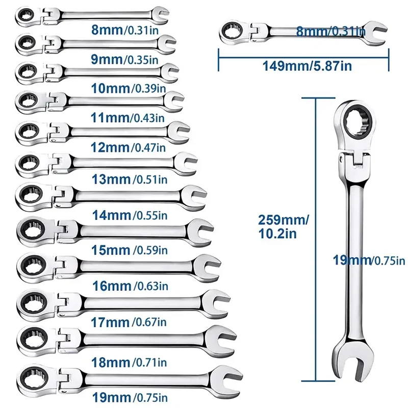 Shaking Head Ratchet Chrome Vanadium Steel Two-Way Event-Head Ratchet Wrench Quick Manual Dual-Purpose Ratchet Wrench Open Wrenc 5