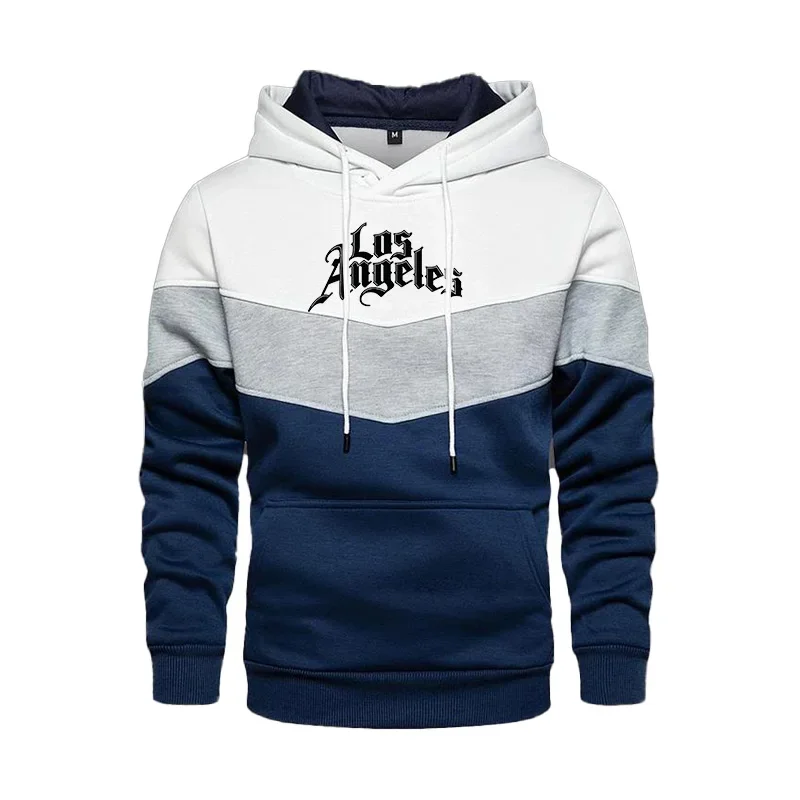 Men Splicing Hooded Sweatshirts Fashion Printed Patchwork Hoodies Male Spring Streetwear Casual Pullover Men's Top