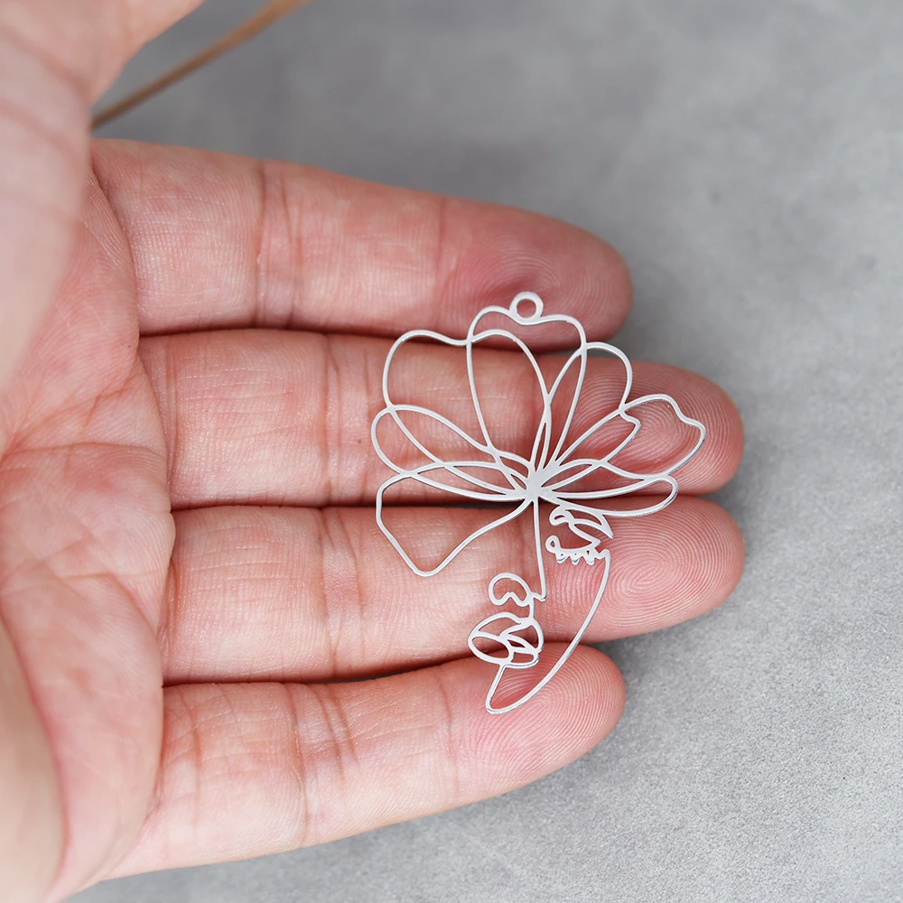 3pcs Hot Floral Charms Art Line Stainless Steel Pendant for Jewelry Making Tassels Earrings Necklace Plant Leaf Flower Accessory