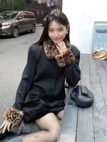 Korean Fashion Women Casual Punk Coat Streetwear Vintage Fur Patchwork Leopard Jackets Y2k Aesthetic Turn Down Collar Coat Femme 1