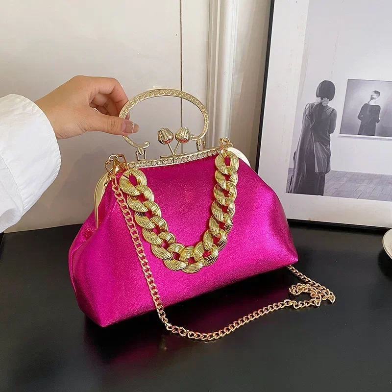 Luxury Women Gold Green Chain Messenger Bags PU Leather Shoulder Bags Shell Clip Designer Handbag And Purse Wedding Clutch