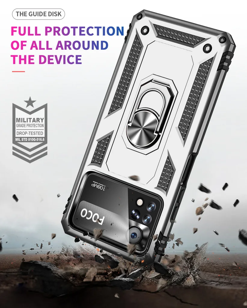 Enhanced Armor Shockproof Silicone Hybrid Case with Metal Ring