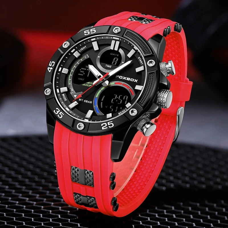 FOXBOX Military Chronograph Quartz Mens Watches Top Brand Sport Luxury Steel Wristwatch Lume Waterproof Watch For Men 2024 LIGE