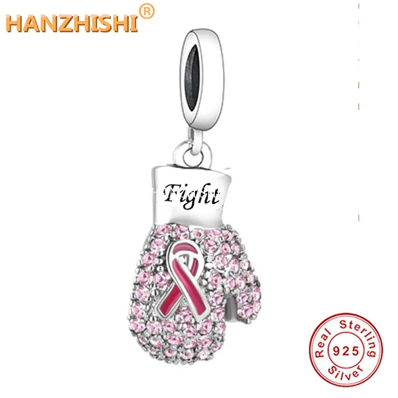 

Pink Gloves Dangle Charms Fit Original pan Bracelet Necklace Jewelry Gift Authentic 925 Sterling Silver Engraved Fight Beads