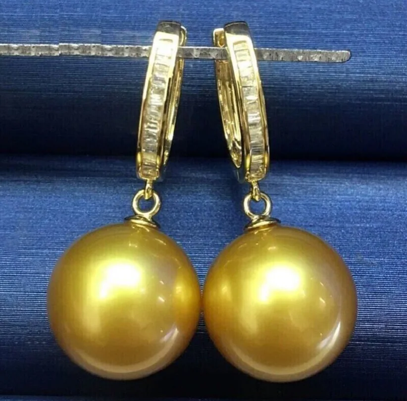 

AAAAA+++++ 10-11 mm Round Natural South Sea Golden Pearl Earring