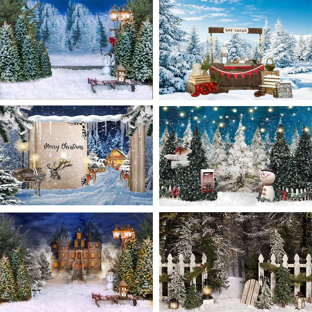 

Mehofond Photography Background Outdoor Christmas Forest Castle Fairy Tale Book Snowman Children Portrait Photography Photo Prop